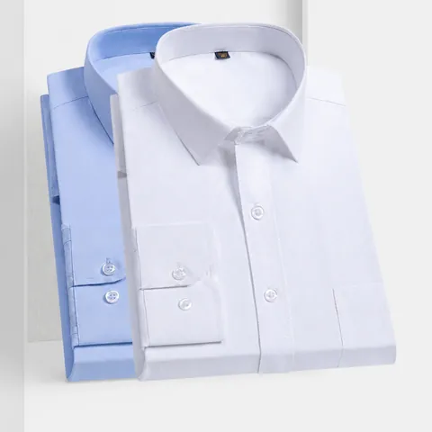 Men's Business Formal Long Sleeve Shirt Breathable Cotton Blend Twill Spread Collar Slim Fit Non-Iron Solid Color Dress Shirt