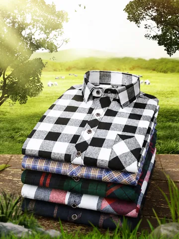Men's Brushed Plaid Long Sleeve Shirt British Style Slim Fit Button Down Flannel Shirt For Spring Casual Daily Top