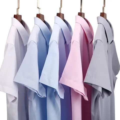 Men's Business Short Sleeve Shirt Slim Fit Cotton Blend Non-Iron Office Professional Work Shirt Solid Color White Blue Top