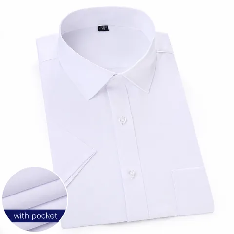 Men's Business Short Sleeve Shirt Slim Fit Cotton Blend Non-Iron Office Professional Work Shirt Solid Color White Blue Top