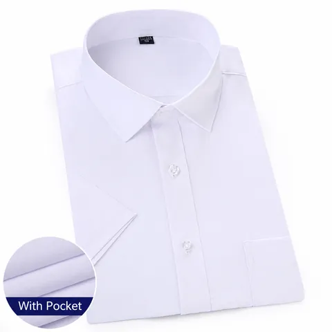 Men's Business Short Sleeve Shirt Slim Fit Cotton Blend Non-Iron Office Professional Work Shirt Solid Color White Blue Top