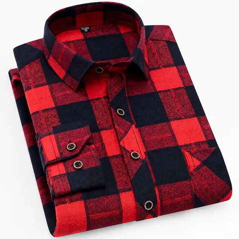 Men's Brushed Plaid Long Sleeve Shirt British Style Slim Fit Button Down Flannel Shirt For Spring Casual Daily Top