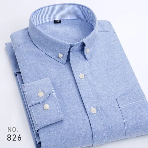Camisa Oxford Casual para Hombre Estilo Coreano Ajustada de Manga Larga a Rayas con Botones Mezcla de Algodón Sin Planchado