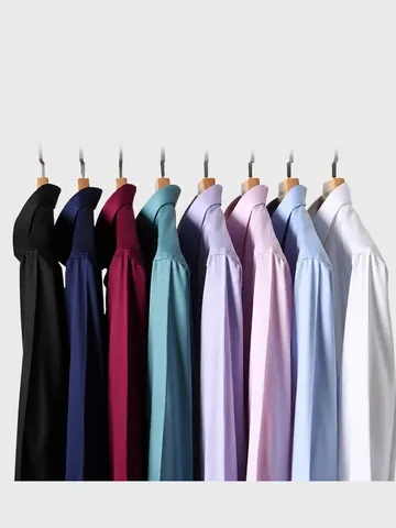 Camisa de Fibra de Bambú de Manga Larga Casual de Negocios para Hombre Alta Elasticidad Sin Planchado Color Sólido Camisa de Vestir
