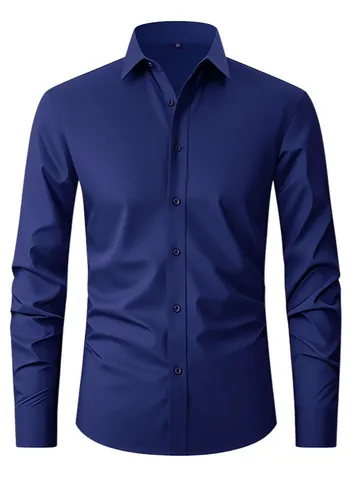 Heren Zakelijk Formeel Overhemd 4-Way Stretch Strijkvrij Kreukherstellend Lange Mouw Effen Kleur Slim Fit Professioneel Kantoorwerk Top