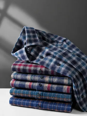 Chemise à Carreaux en 100% Coton Brossé pour Hommes Manches Longues Décontractée Sans Repassage Chemise à Carreaux Doux Top Thermique