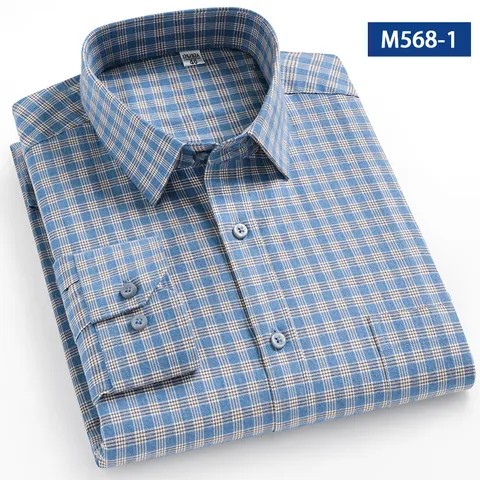 Camicia da Uomo 100% Cotone Spazzolato a Quadri Manica Lunga Casual Vestibilità Regolare Antistiro Flanella per Autunno