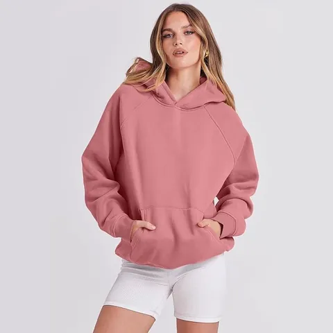 Women Vintage Oversized Hooded Sweatshirt Solid Color Polyester Spandex Pullover Top With Kangaroo Pocket For Autumn Winter