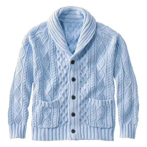 Herren Casual Zopfstrick Schalkragen Strickjacke Einfarbig Langarm Acryl Pullover Mit Knöpfen Und Taschen Für Frühling Herbst