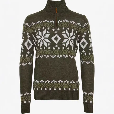 Maglione in Maglia da Uomo Vintage Con Mezza Zip Nordic Snowflake Jacquard Slim Fit Casual Pullover Invernale Caldo Top