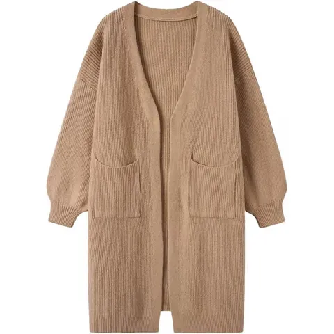 Damen Lange Strickjacke Strickpullover Lose Gerippt Offene Vorderseite Außenbekleidung Mit Taschen Lässig Herbst Winter Mode Strickwaren Top