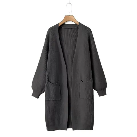 Damen Lange Strickjacke Strickpullover Lose Gerippt Offene Vorderseite Außenbekleidung Mit Taschen Lässig Herbst Winter Mode Strickwaren Top
