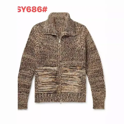 Men Casual Melange Knit Cardigan Fashion Lapel Zip Up Sweater Jacket Loose Fit Long Sleeve Chunky Knitwear Spring Autumn