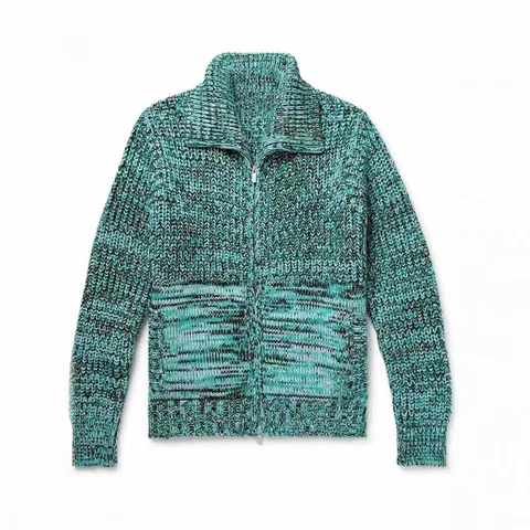 Men Casual Melange Knit Cardigan Fashion Lapel Zip Up Sweater Jacket Loose Fit Long Sleeve Chunky Knitwear Spring Autumn