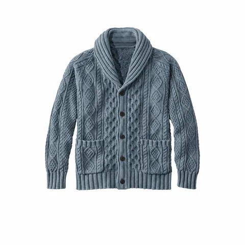 Herren Casual Zopfstrick Schalkragen Strickjacke Einfarbig Langarm Acryl Pullover Mit Knöpfen Und Taschen Für Frühling Herbst