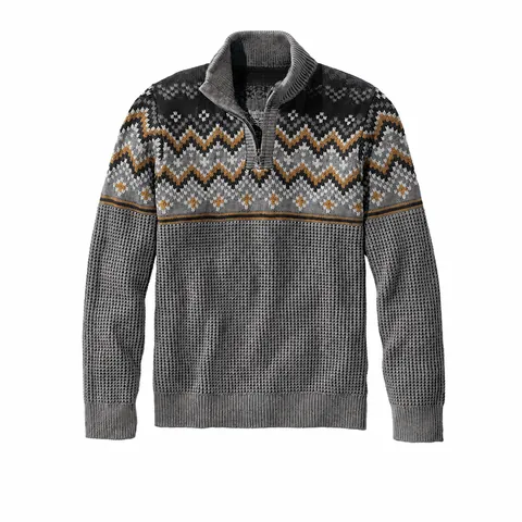Maglione da Uomo Casual con Collo Alto e Mezza Zip Moda Geometrica Color Block Fair Isle Top in Maglia a Maniche Lunghe