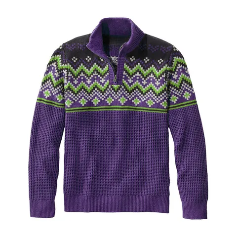 Maglione da Uomo Casual con Collo Alto e Mezza Zip Moda Geometrica Color Block Fair Isle Top in Maglia a Maniche Lunghe