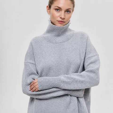 Women Mock Neck Loose Knit Sweater Oversized Pullover Long Sleeve Streetwear Casual Autumn Winter Warm Solid Color Top