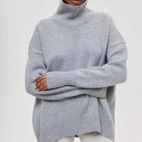 Damen Herbst Winter Rollkragen Langarm Strickpullover Einfarbig Lockerer Pullover Lässig Leichter Acryl Pullover Top