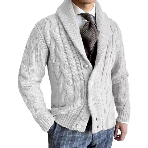 Cardigan da Uomo con Collo a Scialle e Lavorazione a Treccia in Acrilico a Manica Lunga con Bottoni Maglione Invernale Top