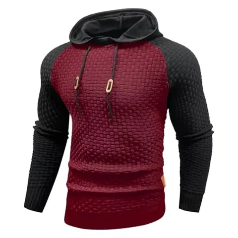 Sudadera con Capucha de Punto de Gofre para Hombre Color de Contraste Informal de Manga Larga Ajustada Sudadera Estilo Urbano de Moda Top Cómodo