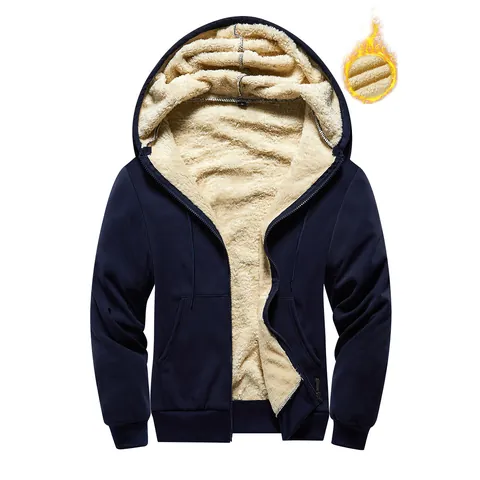 Men Winter Thick Fleece Lined Sherpa Hoodie Jacket Warm Full Zip Casual Solid Color Hooded Sweatshirt Outerwear Top