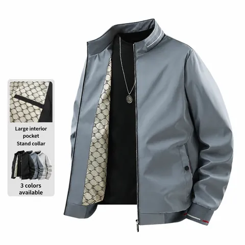 Men Stand Collar Casual Jacket Rabbit Hair Polyester Blend Lightweight Windbreaker Business Minimalist Full Zip Coat Top