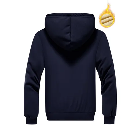 Men Winter Thick Fleece Lined Sherpa Hoodie Jacket Warm Full Zip Casual Solid Color Hooded Sweatshirt Outerwear Top