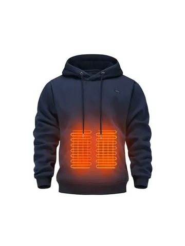 Men USB Electric Heated Hoodie Fleece Lined Thick Winter Warm Outdoor Casual Solid Color Pullover Hooded Sweatshirt Top