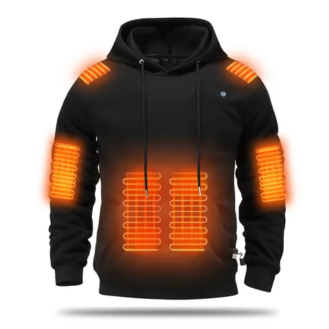 Sudadera con Capucha Calefactable USB 9 Zonas Temperatura Constante Forro Polar Invierno Cálida Top Exterior para Hombre Mujer