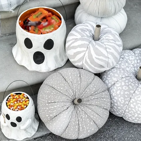 Secchiello per Caramelle Fantasma di Halloween in Resina Vaso da Fiori Ornamento da Scrivania Portapenne Multifunzionale per Festa Casa