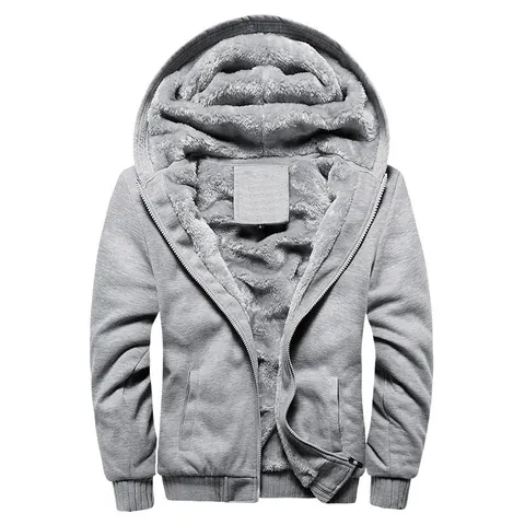 Chaqueta con Capucha para Hombre Invierno Gruesa Forro Polar Cremallera Cálida Casual Color Sólido Ropa Deportiva Hombre