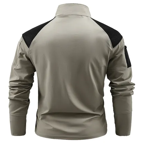 Men Outdoor Quick Dry Sweatshirt Long Sleeve Tactical Patchwork Top Casual Half Zip Stand Collar Breathable Hiking Sport Top