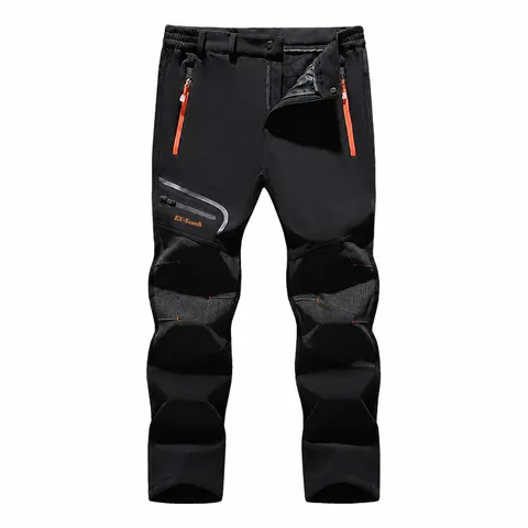 Men Outdoor Softshell Pants Fleece Lined Thick Warm Windproof Waterproof Hiking Fishing Casual Trousers Patchwork Design Plus Size Sport Bottoms