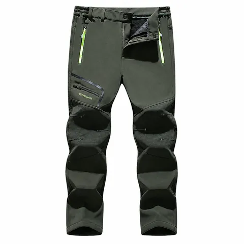 Men Outdoor Softshell Pants Fleece Lined Thick Warm Windproof Waterproof Hiking Fishing Casual Trousers Patchwork Design Plus Size Sport Bottoms