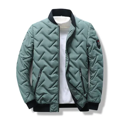 Men's Warm Winter Cotton Padded Jacket Stand Collar Quilted Outerwear Casual Windproof Full Zip Coat Padded Top