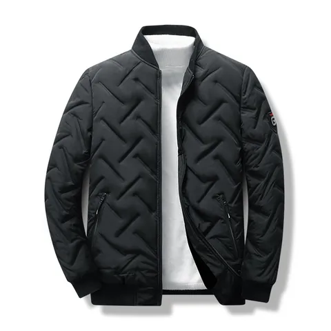 Men's Warm Winter Cotton Padded Jacket Stand Collar Quilted Outerwear Casual Windproof Full Zip Coat Padded Top