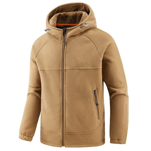 Sudadera con Capucha con Forro de Vellón para Hombre Chaqueta de Lana de Cordero Engrosada Cárdigan de Vellón Polar Casual con Cremallera Top Cálido de Invierno