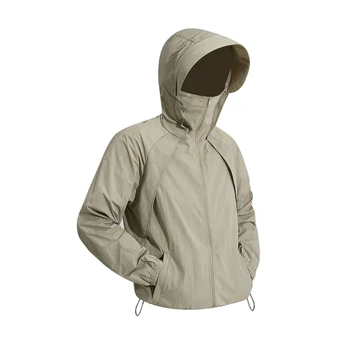 Chaqueta de Protección Solar Nailon Bordado Ligero Transpirable con Capucha Deporte al Aire Libre Chaqueta UV para Hombre Mujer
