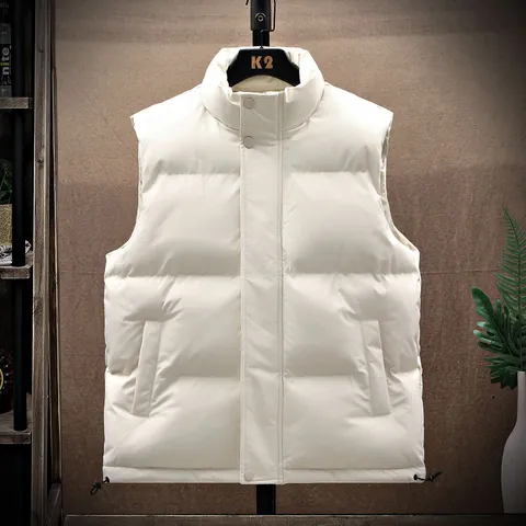 Men Winter Padded Vest Thick Warm Sleeveless Jacket Casual Stand Collar Loose Fit Cotton Gilet Fashion Outerwear Top Coat