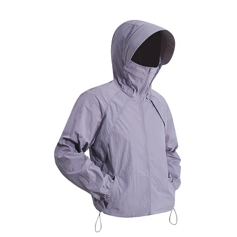 Chaqueta de Protección Solar Nailon Bordado Ligero Transpirable con Capucha Deporte al Aire Libre Chaqueta UV para Hombre Mujer