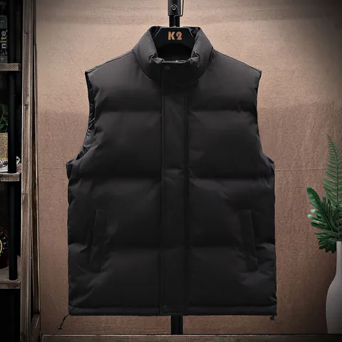 Men Winter Padded Vest Thick Warm Sleeveless Jacket Casual Stand Collar Loose Fit Cotton Gilet Fashion Outerwear Top Coat