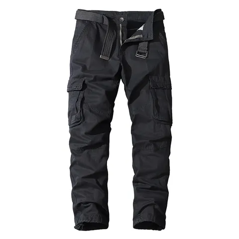 Men Casual Cargo Pants 100% Cotton Straight Leg Multi-Pocket Work Trousers Outdoor Fashion Solid Color Bottom