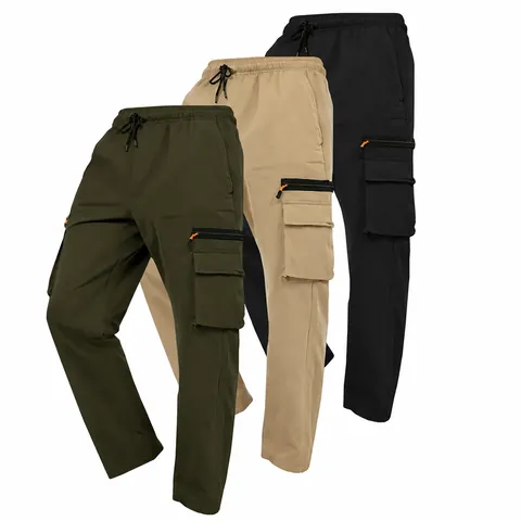 Men's American Retro Cargo Pants Multi-Pocket Outdoor Casual Pants Windproof Waterproof Quick-Dry Straight Leg Trousers Drawstring