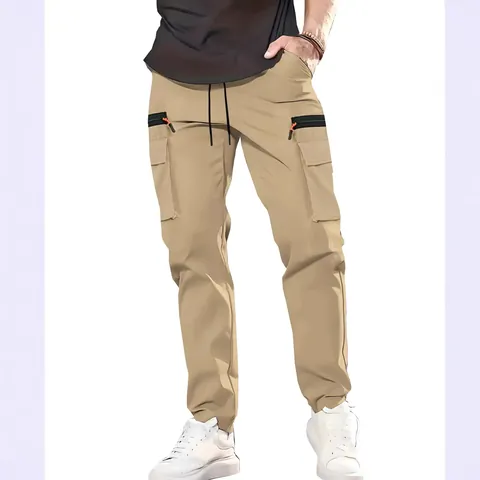 Men's American Retro Cargo Pants Multi-Pocket Outdoor Casual Pants Windproof Waterproof Quick-Dry Straight Leg Trousers Drawstring