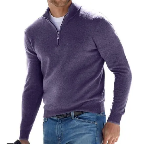 Herren Casual Kaschmir Baumwollmischung Pullover 1/4 Reißverschluss Stehkragen Langarm Pullover Herbst Winter Locker Strick Top