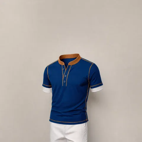 Men's Summer American Retro Henley Shirt Contrast Stitching Cotton Blend Short Sleeve T-Shirt Casual Slim Fit Button Top