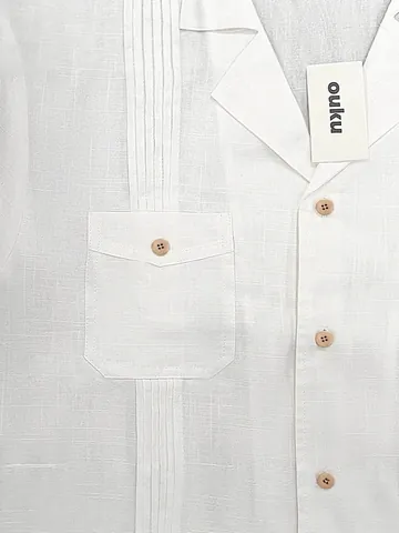 Men Guayabera Linen Cotton Shirt Long Sleeve Casual Cuban Collar Top Multiple Front Pockets White Breathable Western Style