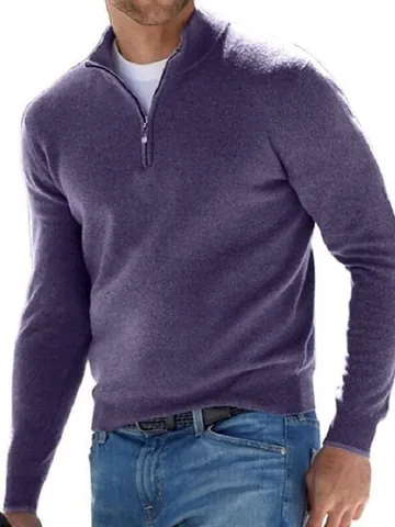 Herren Kaschmirmischung Viertel-Reißverschluss Pullover Stehkragen Langarm Herbst Winter Casual Strickwaren Top