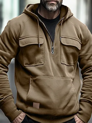 Herren Mode Kapuzenpullover Bedruckt Mehrere Taschen Cargo Top Langarm Pullover Jacke Für Herbst Winter Outdoor Lässig Kleidung